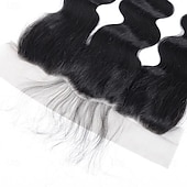 economico Closure e frontal-Frontale in pizzo ondulato peruviano con riga centrale 13x4, 100% capelli umani, colore naturale, capelli remy