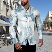 preiswerte Herrenhemd zum Knöpfen-Herren Hemd Sommerhemd Freizeithemd Strandhemd Knopfhemd Grau Blau Schwarz Hellgrün Dunkelgrün Grün Langarm Grafik Revers Urlaub Hawaiianisch Button-Down Bekleidung Polyester Mode Lässig Bequem