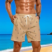 billige Ocean Print-Herre Nautisk Anker Badeshorts Surfeshorts Medium Midje Gatemote Hawaiisk Strandferie Sidelommer Mesh fôr Elastisk snøring i midjen Designer Klær