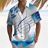 cheap Music and Guitars-Men&#039;s Guitar Musical Notes Shirt Summer Shirt Button Up Shirt Short Sleeve Fashion Casual Outdoor Vacation Dailywear Summer Spring Turndown 3D Print Collared Shirts Front One Pocket Blue
