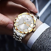 halpa Kvartsikellot-teranv-merkkinen muodikas miesten kvartsikello, jossa rombikuvioinen IPX7-vedenpitävä kaksoiskalenteri, valoisa teräsnauhakello, yrityskäyttöön