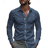 preiswerte Herrenhemd zum Knöpfen-Herren Hemd Sommerhemd Freizeithemd Strandhemd Knopfhemd Gelb Blau Grün Grau Langarm Karomuster Revers Urlaub Hawaiianisch Button-Down Bekleidung Polyester Mode Lässig Bequem