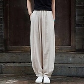 abordables Pantalón liso de lino y algodón-Mujer Pantalones de lino y algodón pantalones Ropa de calle Casual Longitud total Cintura Media Plano Bolsillo Cintura elástica Confortable Cómodo Diario Fin de semana Albaricoque Negro Azul Marino