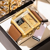preiswerte Quarz-Uhren-Herren Digitaluhr Quarzuhr Retro Vintage Großes Ziffernblatt Armbanduhr LED-Hintergrundbeleuchtung Chronograph Wasserdicht Echtes Leder Beobachten