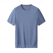 tanie Męskie elitarnie koszulki i tank topy-męska jedwabna bawełniana mieszanka lyocellu t-shirt krótki rękaw okrągły dekolt lato gładki żakard elegancki klasyczny okrągły dekolt minimalistyczny wakacje dom bawełna czarny niebieski granatowy top koszulka męska