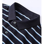 voordelige Heren Elite Polo-heren zijden mix zakelijk casual revers korte mouw kantoor oud geld stijl horizontale strepen knopen zomer geel roze blauw