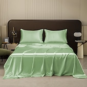 cheap Sheets &amp; Pillowcase-Pure Color Satin Imitation Silk Four-piece Set Simple Sheets, Mattress Covers, Pillowcases Bedding