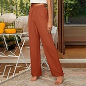 cheap Plain Cotton Linen Pant-Women&#039;s Cotton Linen Pants Slacks Streetwear Casual Full Length Natural Plain Elastic Waist Comfy Comfortable Casual Daily Weekend Grey Navy Black Army Green Summer Regular Fit