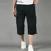 abordables Outdoor-Men's Cargo Shorts Shorts Summer Shorts Drawstring Elastic Waist Multi Pocket Plain Comfort Wearable Calf-Length Outdoor Sport Daily Fashion Casual Black Khaki