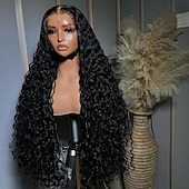 economico Parrucche lace front capelli veri-Capelli umani 5x5 Chiusura 13x4 Fronte in Pizzo Parrucca Riga Libera Capelli brasiliani Onda d&#039;acqua Nero Parrucca 130% 150% Densità dei capelli con Capelli di Bambino 100% Vergine Senza Colla