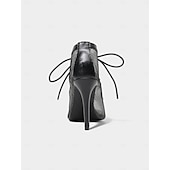 abordables Chaussures de danses latines-Escarpins de danse latine à lacets en maille noire pour femmes avec bout ouvert – chaussures de salsa à talons aiguilles respirantes pour la performance, la fête et l&#039;entraînement