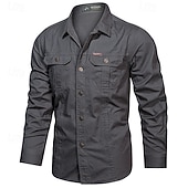 economico Camicie da lavoro da uomo-Per uomo Camicia Camicia Estiva Camicia casual Camicia con Bottoni Camicia cargo Nero Bianco Rosso Blu marino scuro Kaki Manica Lunga Semplice Colletto a Camicia Vacanza Camicia hawaiana Tasca