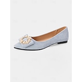 cheap Women&#039;s Flats-Women&#039;s Black Pointed-Toe Flats with Pearl Bow Accent - Elegant Suede Ballet Shoes for Casual Dates and Everyday Outfits