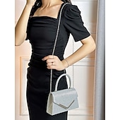 cheap Clutches &amp; Evening Bags-Women&#039;s Glitter Evening Clutch Bag with Chain Strap – Elegant Structured Top Handle Purse for Weddings, Cocktail Parties and Formal Events