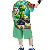 halpa Poikien 3D Eläimet-Poikien 3D Dinosaurus T-paita ja shortsit Setti Lyhythihainen Kesä Kevät Urheilu Muoti Päivittäin Lapset 4-12 vuotta Tiukka pyöreä kaula-aukko ulko- Loma Urheilu Räätälöity istuvuus