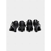 cheap Ballroom Shoes &amp; Modern Dance Shoes-Women&#039;s Black Cross Strap Closed-Toe Latin Dance Shoes with Low Heels – Comfortable Performance Ballroom Shoes for Beginners and Social Dancers