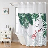 baratos Cortinas de Banho-Cortina de Chuveiro Texturizada em Malha de Waffle com Folhas com Forro Removível e Janela Transparente Repelente à Água em Poliéster Topo com Ilhós 120GSM Qualidade de Hotel Estilo Spa Divisão de
