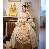 cheap Dresses-Vintage Rococo Renaissance Maxi Dress Normal Juliet Sleeve Princess Bride Pleated Flounced Princess Round Neck Fancy Dress Women's Halloween Carnival Masquerade Party Halloween Performance Adults