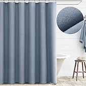 cheap Shower Curtains-Linen Feel Shower Curtain with 12 Hooks Beige Boho Farmhouse Shower Curtains for Bathroom Natural Cloth Cotton Fabric Liner