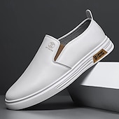 preiswerte Herrenpantoletten &amp; -slipper-weiße Slip-On-Sneaker für Herren mit kontrastierenden Kunstlederakzenten und rutschfester Gummisohle – stylisch und bequem für die Freizeit und den Alltag