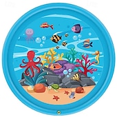abordables Jouets de Plage et de Plein Air-Tapis de jeu d&#039;eau extérieur de 68 pouces, motif de vie marine multicolore, tapis anti-éclaboussures en PVC durable avec arroseur, antidérapant &amp;gonflable idéal pour les jouets aquatiques amusants de
