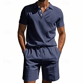 cheap Men&#039;s Classic Polo-Men&#039;s Golf Shirt Golf Polos Shirts Work Casual Lapel Short Sleeve Basic Modern Plain Buttons 2 Piece Summer Regular Fit Apricot Black White Navy Blue Light Grey Army Green Golf Shirt