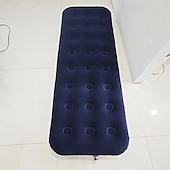 abordables Actividad al Aire Libre-Colchón de aire portátil azul plegable para acampar al aire libre, colchón de aire flocado, colchón para dormir