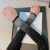 economico Maniche &amp; Sciarpa-Set di maniche di protezione solare scintillanti con strass ad alta elasticità, per donna, maniche dimagranti, stile mondano, maniche corte, maniche estive.