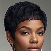 economico Parrucche di altissima qualità-Parrucche corte con taglio pixie, parrucche sintetiche per donne nere, parrucche corte, acconciature femminili