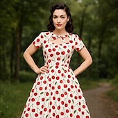 olcso Ruhák-Retró 1950-es Rockabilly Ruhák A-Line ruha Swing ruha Gyümölcs Női Mindszentek napja Farsang Álarcos mulatság Hétköznapi viselet Lánybúcsú Felnőttek Ruha Hazatérő ruhák