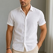 economico Casual da lavoro-Per uomo Camicia Camicia di lino Camicia casual Camicia di cotone Semplice Vacanza Streetwear Bianco Azzurro cielo Verde militare Blu scuro Manica Corta Collo ripiegato Estate Abbigliamento Bottonato