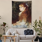tanie zabytkowe gobeliny-Vintage obraz wiszący gobelin sztuka ścienna duży gobelin mural dekoracja fotografia tło domu sypialnia salon dekoracja autoportret w kapeluszu słomkowym