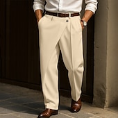 cheap Loose-Men&#039;s Dress Pants Trousers Pocket Layered Straight Leg Plain Comfort Soft Knee Length Formal Outdoor Daily Elegant Fashion Black White Micro-elastic