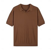 preiswerte Klassisches Poloshirt für Herren-Herren Polo Strick-Polopullover Geschäft Lässig V Ausschnitt Kurzarm Formell Linien / Wellen Neuheit Sommer Ganzjahres Schwarz Weiß Armeegrün Beige Kaffee Polo