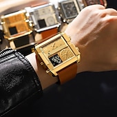 preiswerte Quarz-Uhren-Herren Digitaluhr Quarzuhr Retro Vintage Großes Ziffernblatt Armbanduhr LED-Hintergrundbeleuchtung Chronograph Wasserdicht Echtes Leder Beobachten
