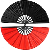abordables Fournitures pour fêtes-Lot de 2 grands éventails à main pliables pour danse en ligne, style chinois, japonais, kung fu, tai chi, popping, clac, rave