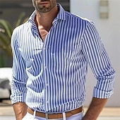 cheap Men&#039;s Button Up Shirts-Men&#039;s Shirt Summer Shirt Casual Shirt Beach Shirt Button Up Shirt Light Pink Yellow Light Green Red Green Long Sleeve Stripes and Plaid Lapel Vacation Hawaiian Clothing Apparel Polyester Fashion
