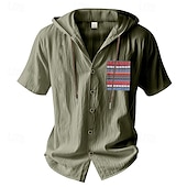preiswerte Urlaub-Herren Hemd Freizeithemd Knopfhemd Baumwollhemd Einfach Urlaub Straße Schwarz Weiß Hellgrün Dunkelmarine Kurzarm Mit Kapuze Sommer Bekleidung Button-Down