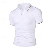 preiswerte Klassisches Poloshirt für Herren-Herren Golfshirt Golf Poloshirts Arbeit Lässig Revers Kurzarm Basic Modern Einfach Patchwork Knöpfe Sommer Normale Passform Meerblau Schwarz Weiß Marineblau Golfshirt
