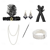 olcso Kiegészítők és még sok más-A nagy Gatsby Flapper fejpánt Gyöngyös karkötő Fülbevaló A nagy Gatsby Toll Retro Csillogó glitter Női Farsang Valentin nap Álarcos mulatság Party estélyi viselet Álarcos mulatság Fesztivál Felnőttek