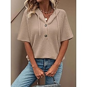 economico Top Semplici da Donna-Per donna Blusa Semplice Essenziale Moderno Manica Corta Scollo a V Top Regolari Quotidiano Bottoni Nero Bianco Rosa Rosso Blu marino Estate