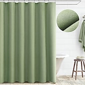 cheap Shower Curtains-Linen Feel Shower Curtain with 12 Hooks Beige Boho Farmhouse Shower Curtains for Bathroom Natural Cloth Cotton Fabric Liner
