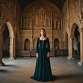 preiswerte Kleid-Retro Vintage Mittelalterlich Renaissance Kleid Abschlussballkleid Königin Wikinger Damen Keltisch königlich Halloween Karneval Leistung Party LARP Erwachsene Kleid