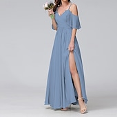 abordables Robe de cocktail-Femmes Robe Longue Maxi Robe Robe de Bal Robe de Soirée Robe de Cocktail Mode Soirée Occasion Spéciale Date Coupe régulière Uni Manche Courte Col en V Jaune Vert Claire Bleu Vert Été