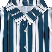 preiswerte Herrenhemd zum Knöpfen-Herren Hemd Sommerhemd Freizeithemd Strandhemd Knopfhemd Blau weiß Kurzarm Streifen Revers Urlaub Hawaiianisch Bekleidung Polyester Mode Lässig Bequem Tasche