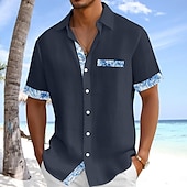 voordelige Vakantie-Voor heren Overhemd Linnen overhemd Zomer overhemd Strand Kleding Overhemd met knopen Effen Kleur Vakantie Curise Wit Blozend Roze Marineblauw Licht Blauw Korte mouw Kraag Zomer Lente zomer Kleding