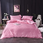cheap Sheets &amp; Pillowcase-Pure Color Washed Silk Ice Silk Satin Simulated Silk Four-piece Set Summer Home Textile Bedding