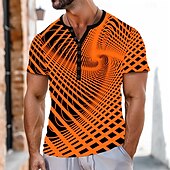 cheap Geometrical-Men&#039;s Geometric Pattern T Shirt Henley Shirt Short Sleeve Sports Fashion Designer Outdoor Street Casual Summer Blue Orange Henley Henley T-Shirt