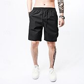 baratos Clássico-Homens Bermuda Cargo Calção Shorts de verão Com Cordão Cintura elástica Bolso multi Número Conforto Vestível Comprimento do joelho Ao ar livre Esporte Diário Moda Casual Preto Cáqui