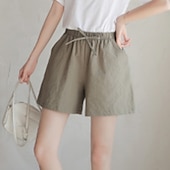 baratos Shorts de linho de algodão-Mulheres Shorts de algodão e linho Calção Calças Roupa de rua Casual Curto Natural Tecido Bolsos Design de cordão elástico Confortável Exterior Ao ar livre Feriado Verde Floresta Ferrugem Azul